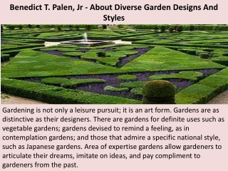 Benedict T. Palen, Jr - About Diverse Garden Designs And Styles