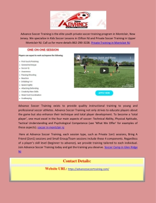 Advance Soccer Private Training in Montclair NJ