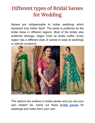 Types of Bridal Sarees for Wedding