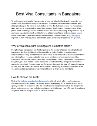 Best Visa Agency in Bangalore