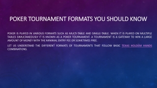 Poker Tournament Formats You Should Know