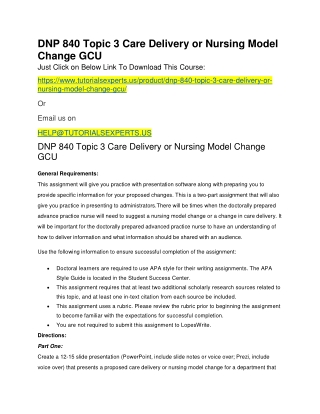 DNP 840 Topic 3 Care Delivery or Nursing Model Change GCU