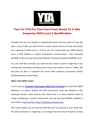 Turn To YTA For Your Fast-Track Route To A Site Carpentry NVQ Level 2 Qualification