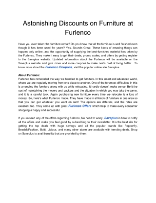 Astonishing Discounts on Furniture at Furlenco