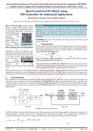 Speed Control of DC Motor using PID Controller for Industrial Application