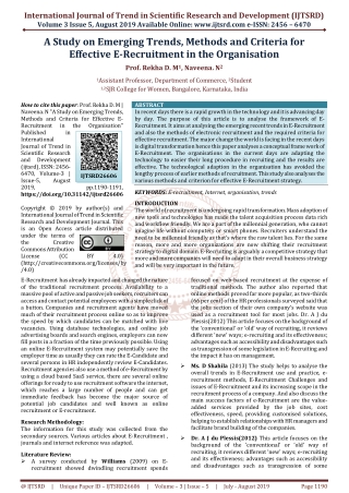 A Study on Emerging Trends, Methods and Criteria for Effective E Recruitment in the Organisation