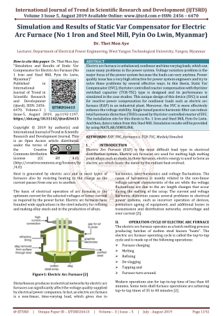 Simulation and Results of Static Var Compensator for Electric Arc Furnace No 1 Iron and Steel Mill, Pyin Oo Lwin, Myanma