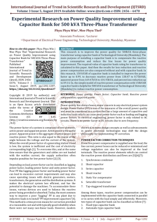 Experimental Research on Power Quality Improvement using Capacitor Bank for 500 kVA Three Phase Transformer