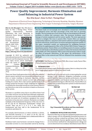 Power Quality Improvement, Harmonic Elimination and Load Balancing in Industrial Power System