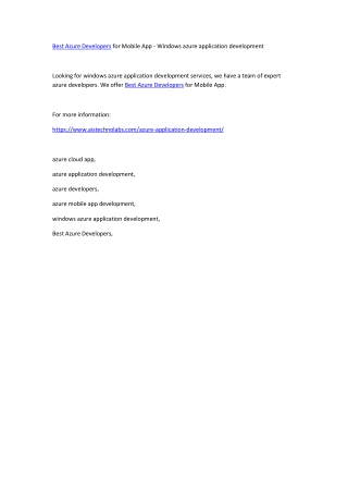 Best Azure Developers for Mobile App - Windows azure application development