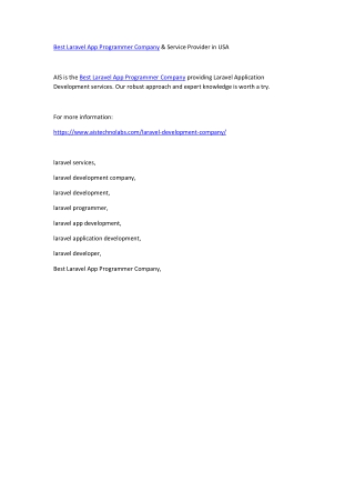 Best Laravel App Programmer Company & Service Provider in USA
