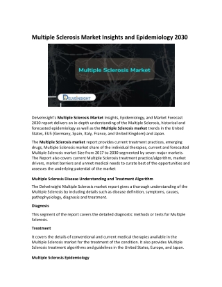 Multiple Sclerosis Market Insights and Epidemiology 2030