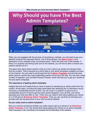 Why should you have the best Admin Templates?