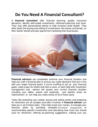 Do you need a Financial Consultant?