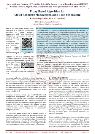 Fuzzy Based Algorithm for Cloud Resource Management and Task Scheduling
