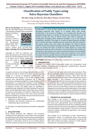 Classification of Paddy Types using Naïve Bayesian Classifiers