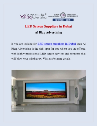 LED Screen Suppliers in Dubai | Al Rizq Advertising