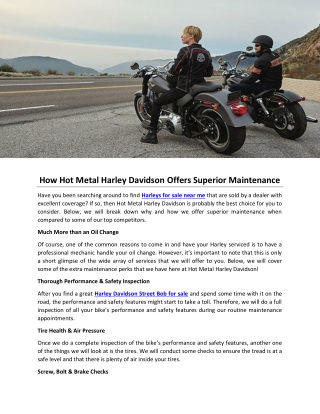 How Hot Metal Harley Davidson Offers Superior Maintenance