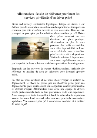 Allotransfers | Rental - Airport Shuttle - Private Transfer Paris, Londres, Rome, New-York, Miami