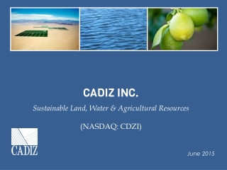 CADIZ INC. Sustainable Land, Water &amp; Agricultural Resources (NASDAQ: CDZI)