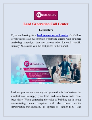 Lead Generation Call Center | GetCallers