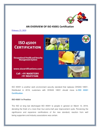 ​AN OVERVIEW OF ISO 45001 Certification