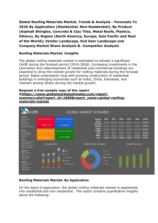 Global Roofing Materials Market, Trends & Analysis - Forecasts To 2026