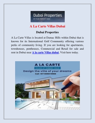 A La Carte Villas Dubai | Dubai Properties