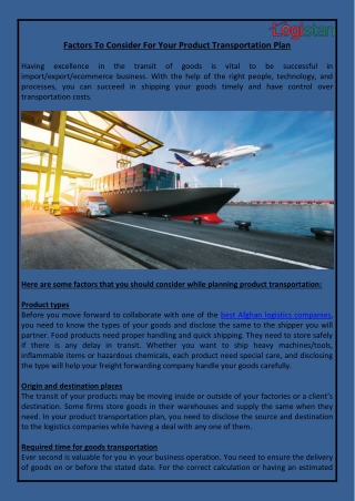 Factors To Consider For Your Product Transportation Plan