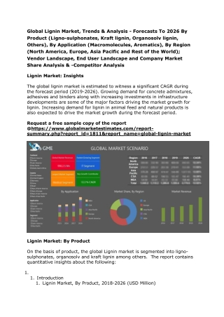 Global Lignin Market, Trends & Analysis - Forecasts To 2026