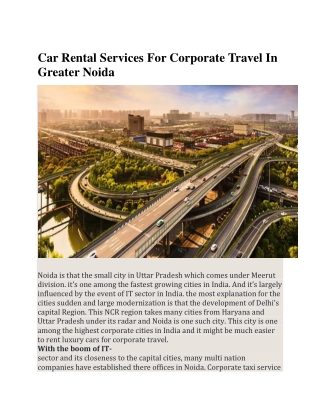 Car Rental Services For Corporate Travel In Greater Noida