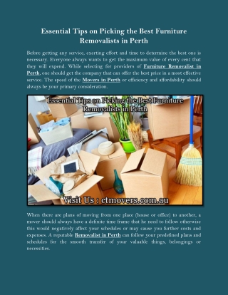 Essential Tips on Picking the Best Furniture Removalists in Perth