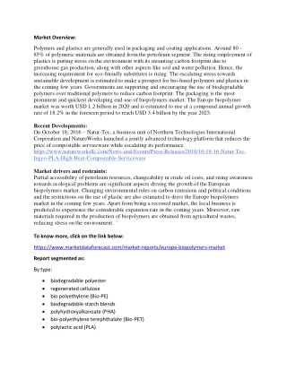 Europe Biopolymers Market Outlook and Growth to 2025