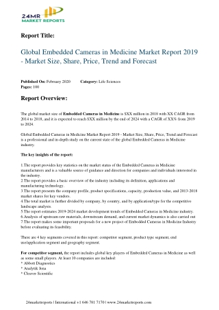 Embedded Cameras in Medicine Market Report 2019