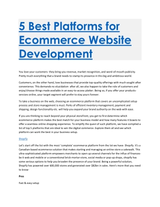 5 Best Platforms for Ecommerce Website Development