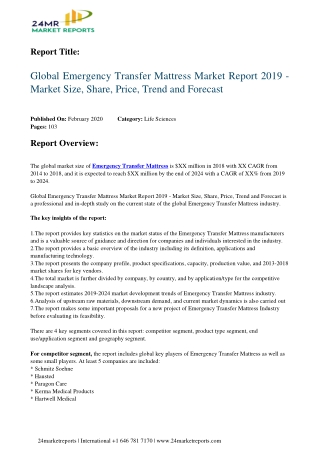 Emergency Transfer Mattress Market Report 2019