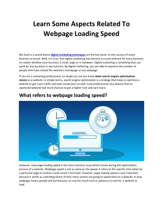 Some Aspects Related To Webpage Loading Speed