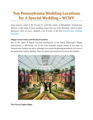 Top Pennsylvania Wedding Locations for A Special Wedding - WCWV