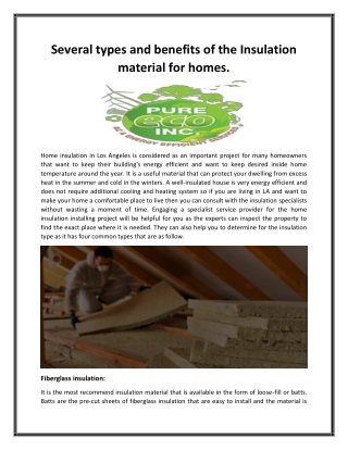 Several types and benefits of the Insulation material for homes