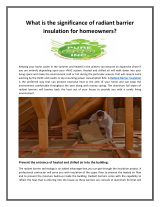 What is the significance of radiant barrier insulation for homeowners