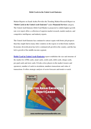 United Arab Emirates Debit Cards Market: Growth, Opportunity and Forecast Till 2024