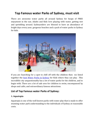 Top Famous water Parks of Sydney, must visit