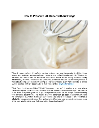 How to preserve idli batter without fridge?