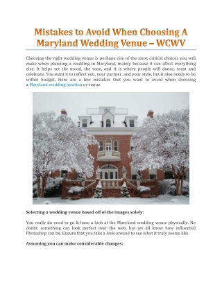 Mistakes to Avoid When Choosing A Maryland Wedding Venue - WCWV