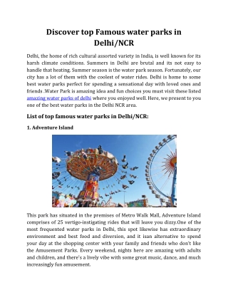 Discover top Famous water parks in Delhi/NCR
