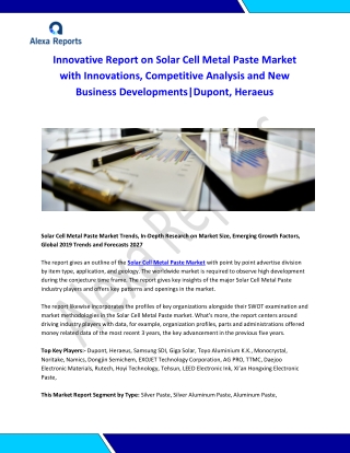 Global Solar Cell Metal Paste Market Analysis 2015-2019 and Forecast 2020-2025