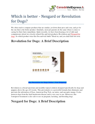 Which is better - Nexgard or Revolution for Dogs- CanadaVetExpress