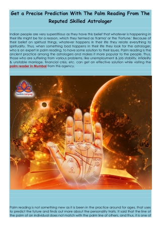 Get a Precise Prediction With The Palm Reading From The Reputed Skilled Astrologer
