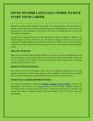 STUDY SPANISH LANGUAGE COURSE TO KICK START YOUR CAREER