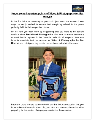 Know some important points of Video & Photography for Bar Mitzvah